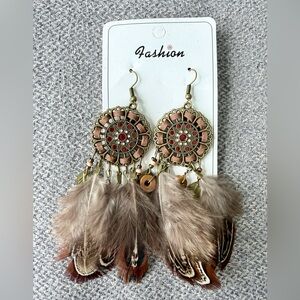Vintage Punk Feather Tassel Wolf Tooth Dangle Earrings Boho Statement Jewelry